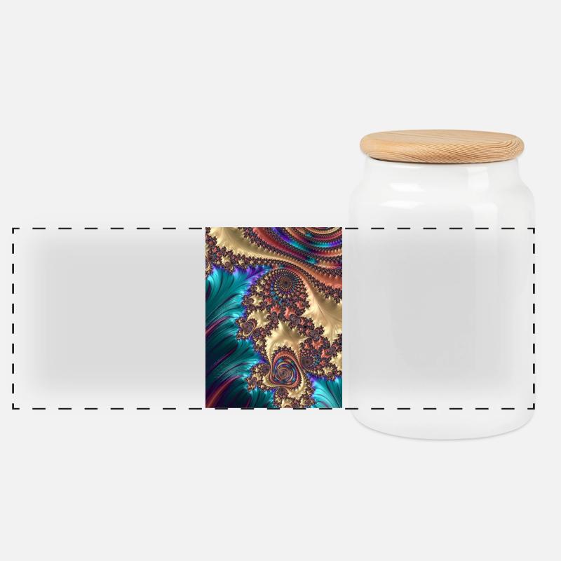 Abstract - Panoramic Cookie Jar with Wooden Lid - white