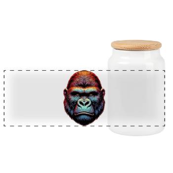 Gorilla - Panorama Keksdose mit Holzdeckel - Weiß - Vorne