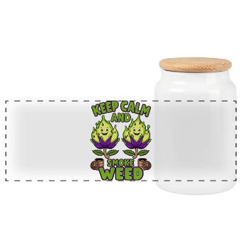 Funny Grass Flowers - Panoramic Cookie Jar with Wooden Lid - white - Front
