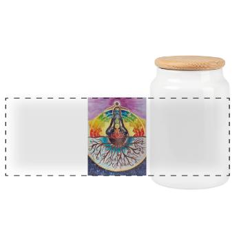 Spiritual meditation tree with chakras - Panoramic Cookie Jar with Wooden Lid - white - Front