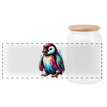 Pinguin - Panorama Keksdose mit Holzdeckel - Weiß - Vorne