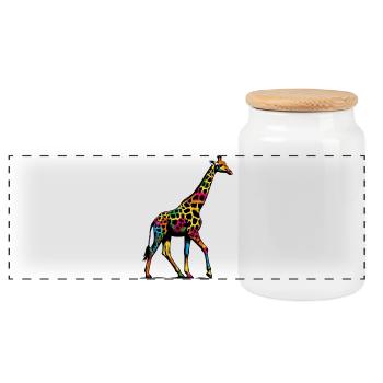 Giraffe - Panoramic Cookie Jar with Wooden Lid - white - Front