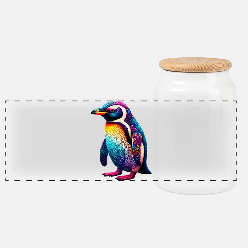 Pinguin - Panorama Keksdose mit Holzdeckel - Weiß