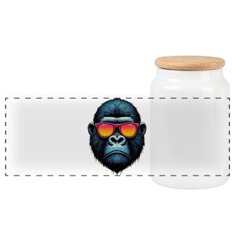 Gorilla - Panorama Keksdose mit Holzdeckel - Weiß - Vorne