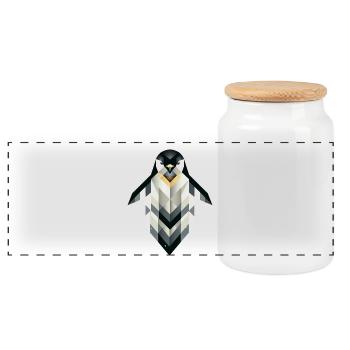 Pingouin géométrique – Élégance givrée - Boîte à biscuits avec couvercle en bois - blanc - Devant