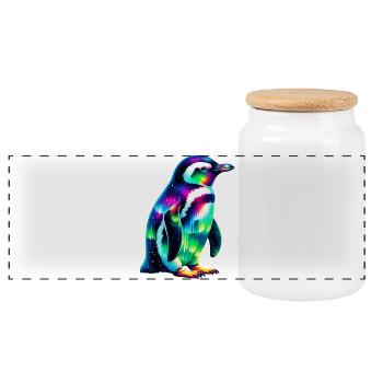 Penguin - Panoramic Cookie Jar with Wooden Lid - white - Front