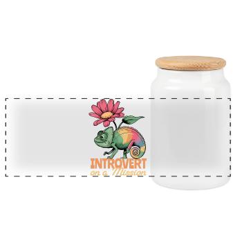 Introvert on a Mission – Chameleon Power - Panoramic Cookie Jar with Wooden Lid - white - Front