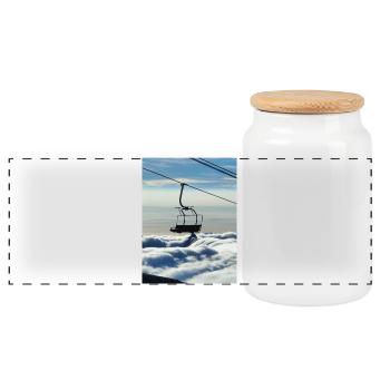 Mer de nuage et télésiège - Boîte à biscuits avec couvercle en bois - blanc - Devant