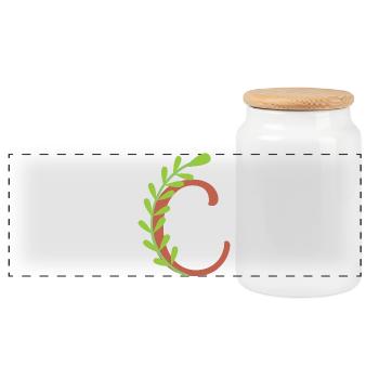 Eleganter Buchstabe 'C' mit Blumen - Panorama Keksdose mit Holzdeckel - Weiß - Vorne