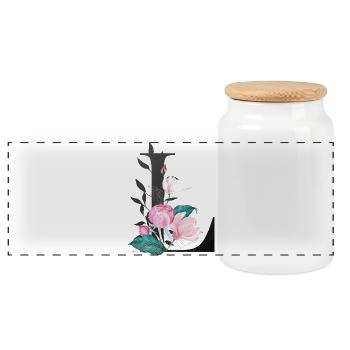 Elegant letter 'L' with flowers - Panoramic Cookie Jar with Wooden Lid - white - Front