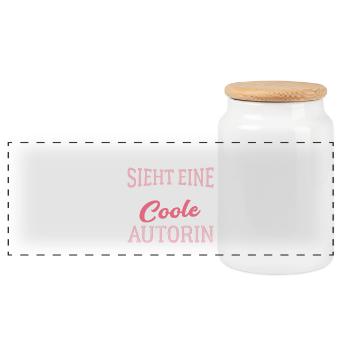 So sieht eine coole Autorin aus Schriftstellerin - Panorama Keksdose mit Holzdeckel - Weiß - Vorne