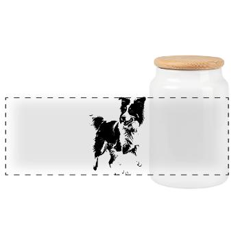 chien de race border collie - Boîte à biscuits avec couvercle en bois - blanc - Devant