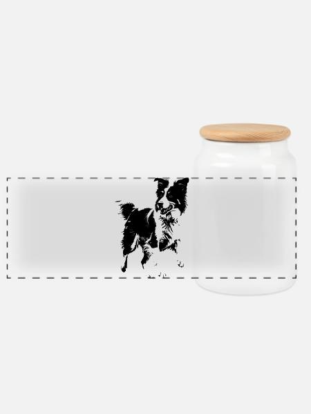 Hund der Rasse Border Collie - Panorama Keksdose mit Holzdeckel - Weiß