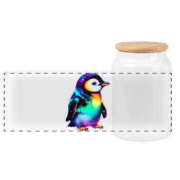 Penguin - Panoramic Cookie Jar with Wooden Lid - white - Front