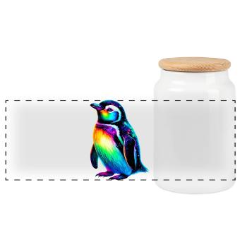 Penguin - Panoramic Cookie Jar with Wooden Lid - white - Front