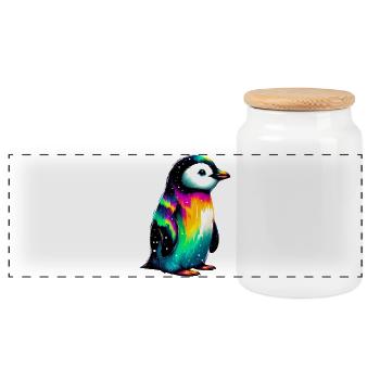 Pingouin - Boîte à biscuits avec couvercle en bois - blanc - Devant
