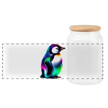 Pinguin - Panorama Keksdose mit Holzdeckel - Weiß - Vorne