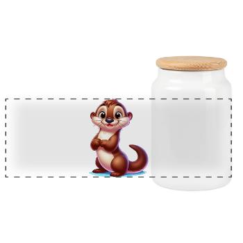 Otter - Panoramic Cookie Jar with Wooden Lid - white - Front