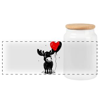 Elch mit Herz Luftballon - Heartful Creatures - Panorama Keksdose mit Holzdeckel - Weiß - Vorne
