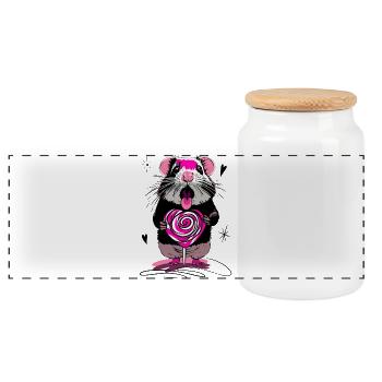 Un hamster aime les sucettes – un design mignon et amusant - Boîte à biscuits avec couvercle en bois - blanc - Devant