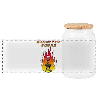Skull and Barbecue - Panoramic Cookie Jar with Wooden Lid - white - Front