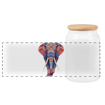 Elefant Mandala gehend frontal in bunter Optik - Panorama Keksdose mit Holzdeckel - Weiß - Vorne