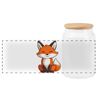 Cute and Happy Fox in Cartoon Style - Panoramic Cookie Jar with Wooden Lid - white - Front