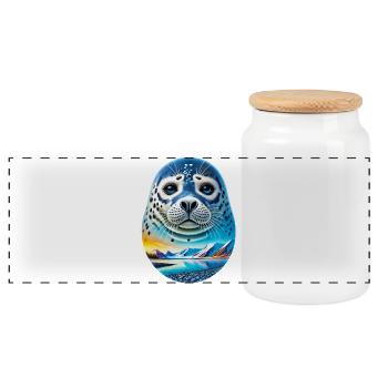 Phoque - Boîte à biscuits avec couvercle en bois - blanc - Devant
