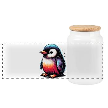 Pingouin - Boîte à biscuits avec couvercle en bois - blanc - Devant