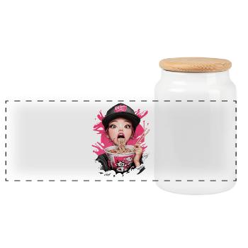 Ramen Girl - Panorama Keksdose mit Holzdeckel - Weiß - Vorne