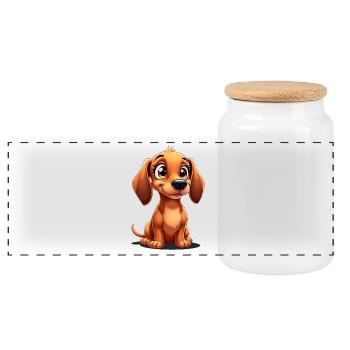 Süßer Dackel - Drolliger Dachshund - Panorama Keksdose mit Holzdeckel - Weiß - Vorne