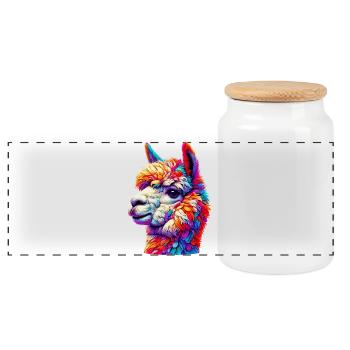 Alpaca - Panoramic Cookie Jar with Wooden Lid - white - Front