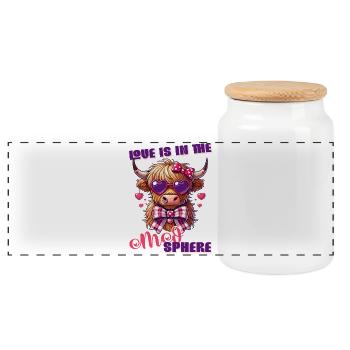 L’amour est dans la moosphère Sweet Highland Cow Design - Boîte à biscuits avec couvercle en bois - blanc - Devant