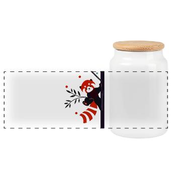 Panda roux heureux dans la jungle - Boîte à biscuits avec couvercle en bois - blanc - Devant