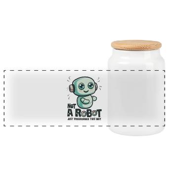 Not a Robot, Just Programmed This Way - Panoramic Cookie Jar with Wooden Lid - white - Front