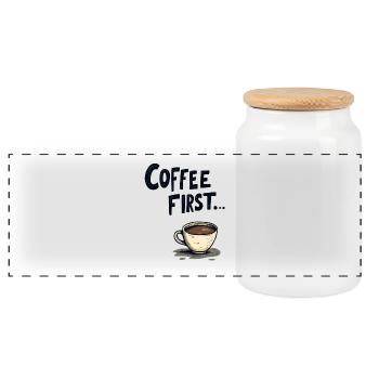 Coffee First - Panoramic Cookie Jar with Wooden Lid - white - Front