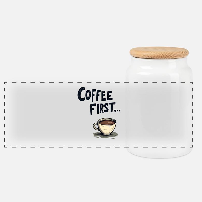 Le café d’abord - Boîte à biscuits avec couvercle en bois - blanc