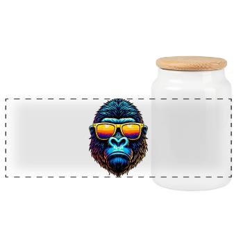 Gorilla - Panoramic Cookie Jar with Wooden Lid - white - Front