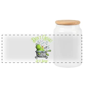 Don't Croak. Just Soak. Wellness Frosch Badewanne - Panorama Keksdose mit Holzdeckel - Weiß - Vorne