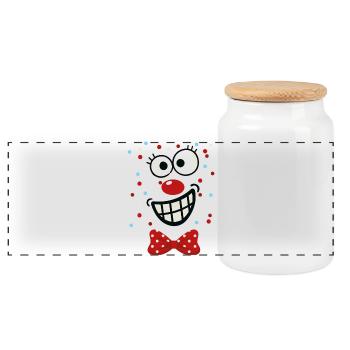 Fröhlicher Polka-Dot Clown - Panorama Keksdose mit Holzdeckel - Weiß - Vorne