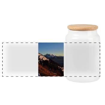 Sunset over snow-capped peaks - Panoramic Cookie Jar with Wooden Lid - white - Front