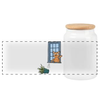 It's Always the Orange Cat - Panoramic Cookie Jar with Wooden Lid - white - Front