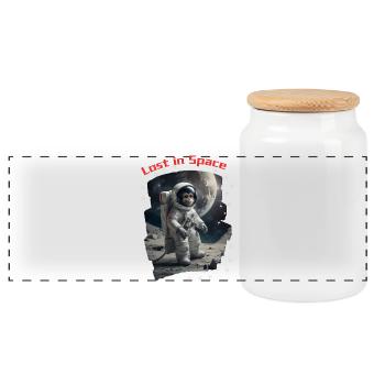 Perdu dans l’espace - Monkey en tant qu’astronaute - Boîte à biscuits avec couvercle en bois - blanc - Devant
