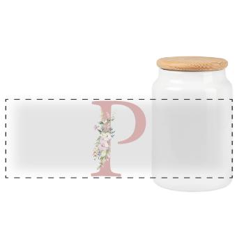 P Monogramm, Floral, personalisierbar - Panorama Keksdose mit Holzdeckel - Weiß - Vorne