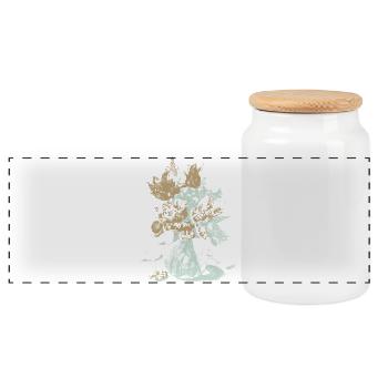 Vintage Flower Vase with Roses - Panoramic Cookie Jar with Wooden Lid - white - Front