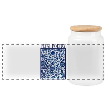 Petal Poetry Tile Pattern Blue - Panoramic Cookie Jar with Wooden Lid - white - Front
