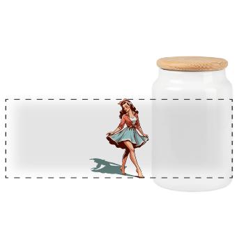 Rockabilly Style Outfit Woman Barefoot Retro Gift - Panoramic Cookie Jar with Wooden Lid - white - Front