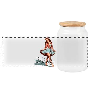 Rockabilly Style Outfit Woman Barefoot Retro Gift - Panoramic Cookie Jar with Wooden Lid - white - Front