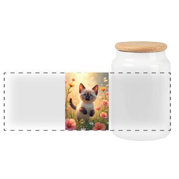 Chaton siamois mignon dans une prairie fleurie - Boîte à biscuits avec couvercle en bois - blanc - Devant