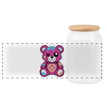 Süßer Rebellen-Teddy - Buntes Streetwear-Design - Panorama Keksdose mit Holzdeckel - Weiß - Vorne